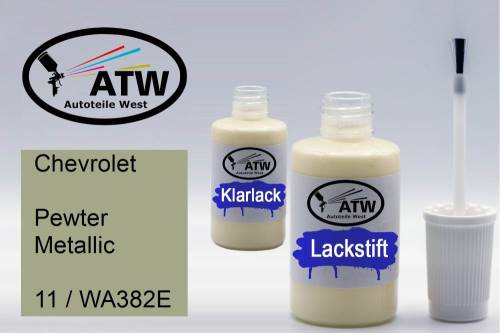 Chevrolet, Pewter Metallic, 11 / WA382E: 20ml Lackstift + 20ml Klarlack - Set, von ATW Autoteile West.